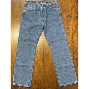 Levis 501 Jeans Mens 34x31 Blue Medium Wash Button Fly Straight Leg Denim
